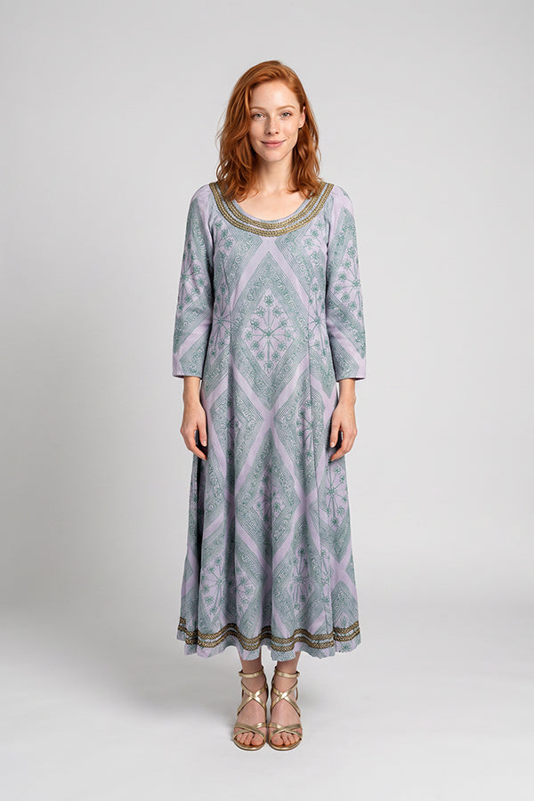 Peasant Dress Ornate Blue